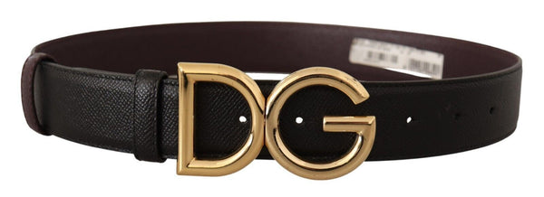 Black Leather Gold Metal Logo DG Buckle Belt