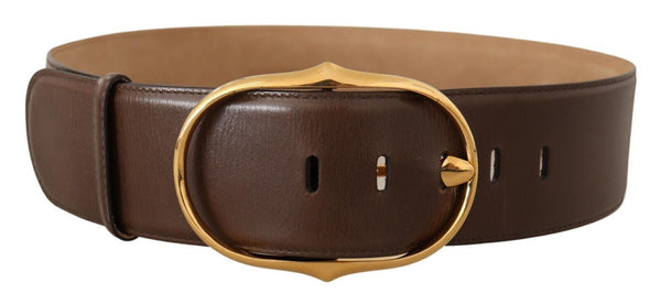 Brown Leather Gold Metal Oval Buckle Belt