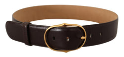 Dark Brown Leather Gold Metal Buckle Belt