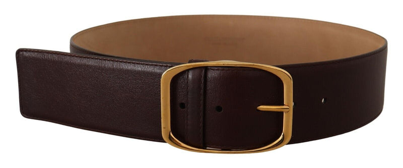 Dark Brown Leather Gold Metal Buckle Belt