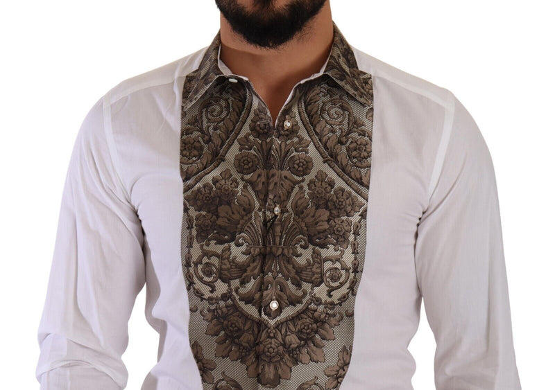 White GOLD Jacquard Cotton Slim Formal Shirt