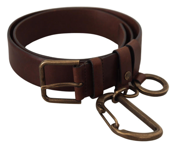 Brown Leather Gold Metal Buckle Carabiner Belt