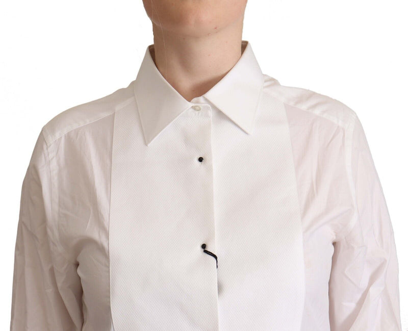 White Cotton Collared Long Sleeve Shirt Top