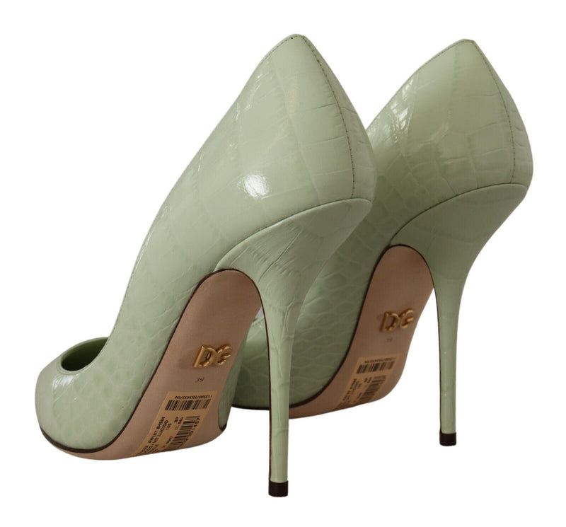 Mint Green Leather Stiletto Heels Pumps Shoes