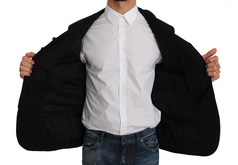 Black Virgin Wool Jacket Vest Slim Blazer