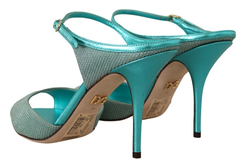 Aqua Blue Glittered Ankle Strap Sandals Shoes