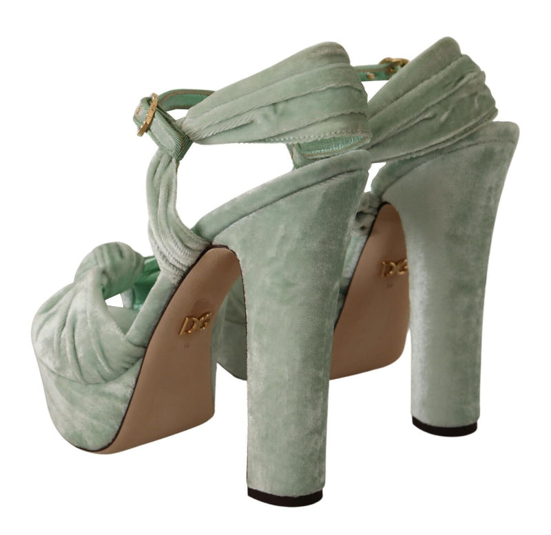 Green Velvet Ankle Strap Platform Sandals Shoes