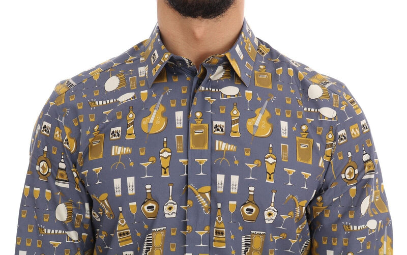 Gray Cocktail Bar Print Button Down Casual Shirt