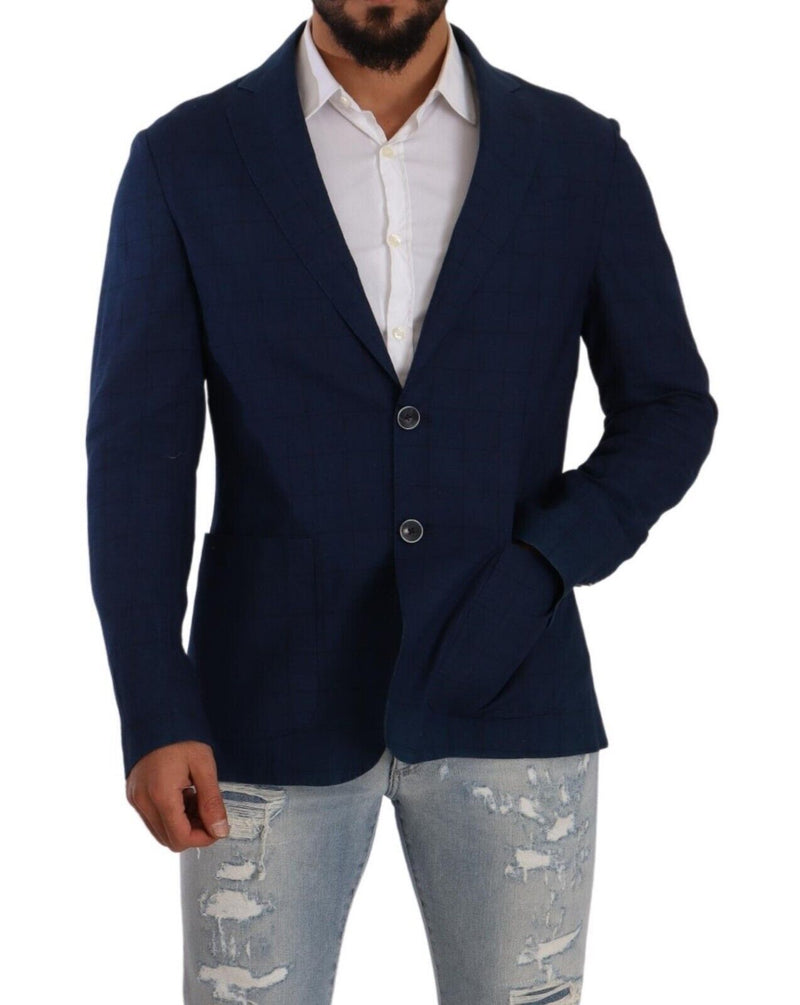 Navy Blue Checkered Jacket Sport Coat Blazer