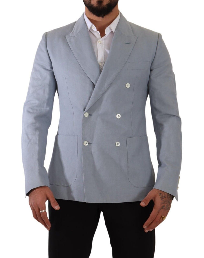 Blue Cotton Linen Slim Fit Jacket Coat Blazer