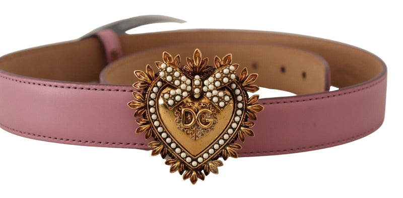 Pink Leather Heart Gold Logo Devotion Buckle Belt