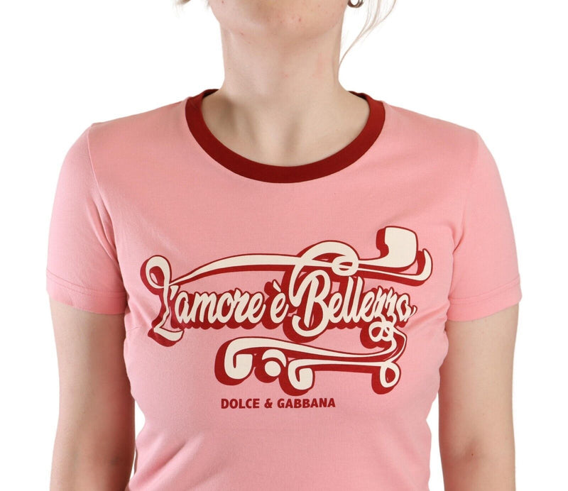 Pink Cotton Short Sleeves Crewneck T-shirt Top