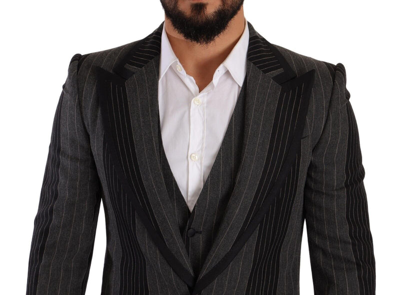 Black Gray Striped Slim Fit 3 Piece Suit