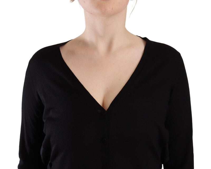 Black Wool V-neck Long Sleeves Pullover Top