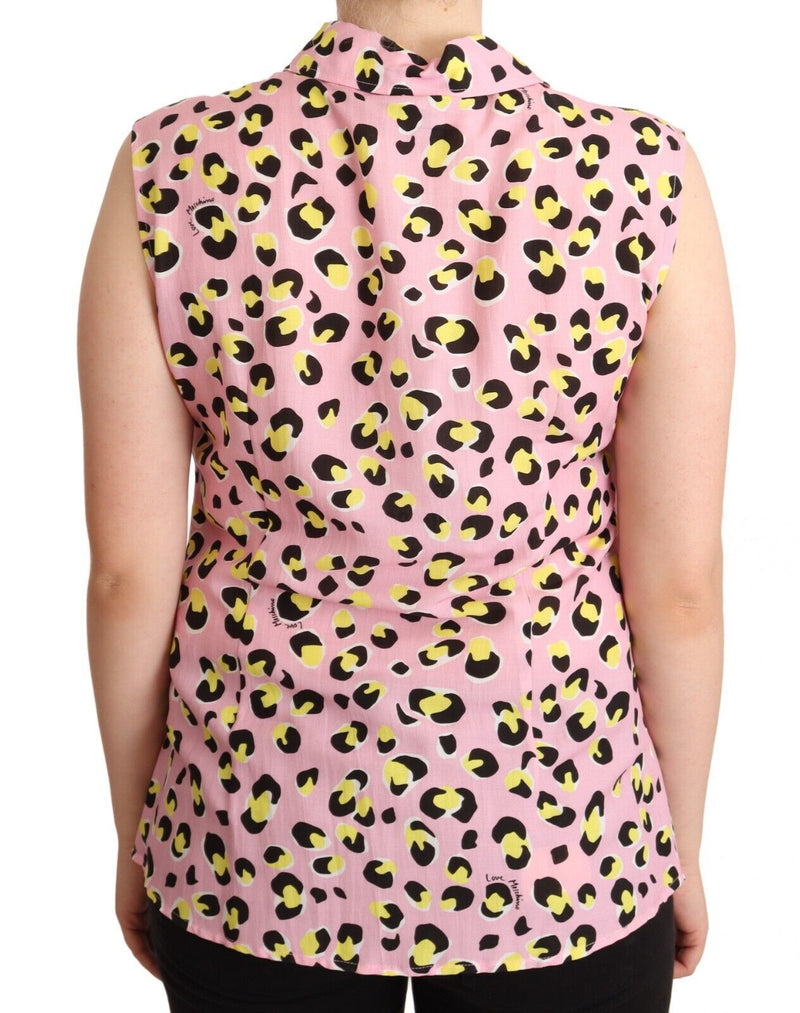 Pink Leopard Print Sleeveless Collared Polo Top