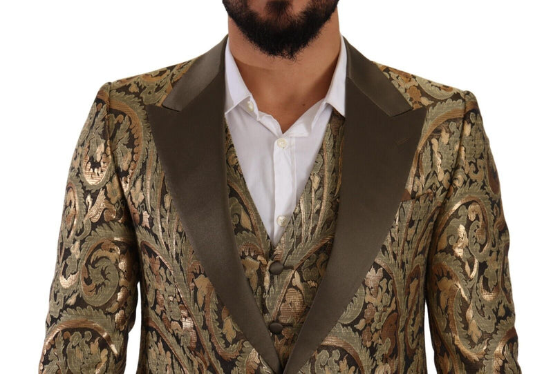 Gold Brocade Slim 3 Piece Single Breasted Suit