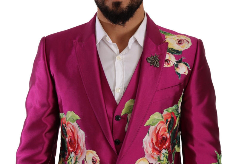 Pink MARTINI Floral Silk Slim 3 Piece Set Suit