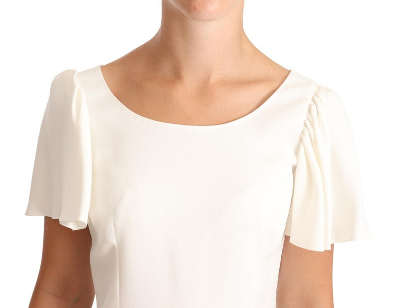 White Viscose Stretch Short Sleeves Top Blouse