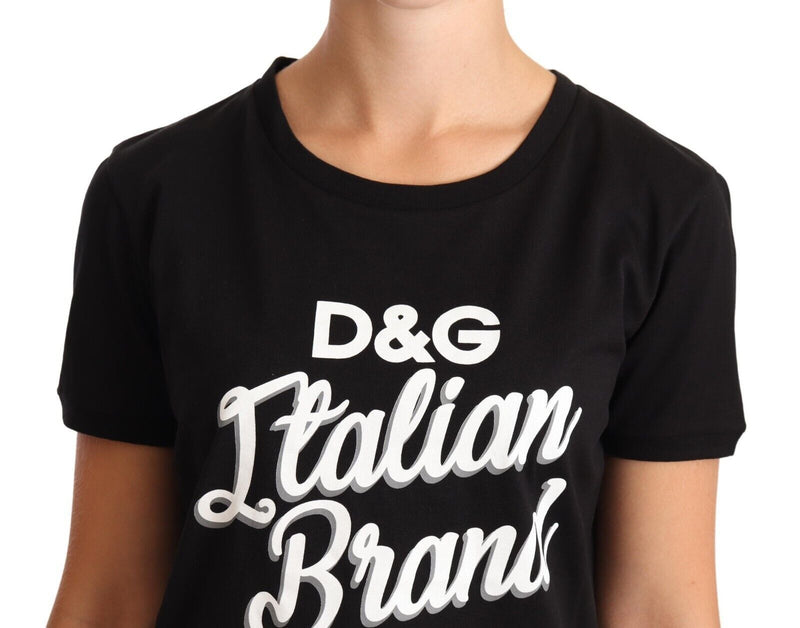 Black Cotton Logo Italian Brand Print T-shirt