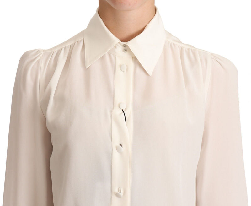 White Long Sleeve Polo Shirt Top Blouse