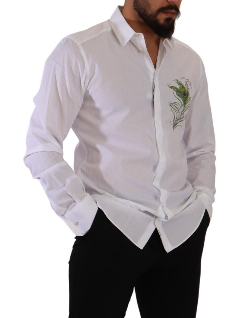 White GOLD Cotton Peacock Long Sleeves Shirt