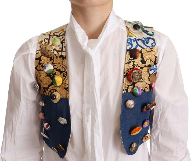 Multicolor Embellished Waist Coat Cotton Top