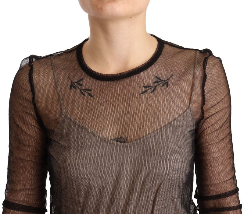 Black See Through Long Sleeves Cotton Top