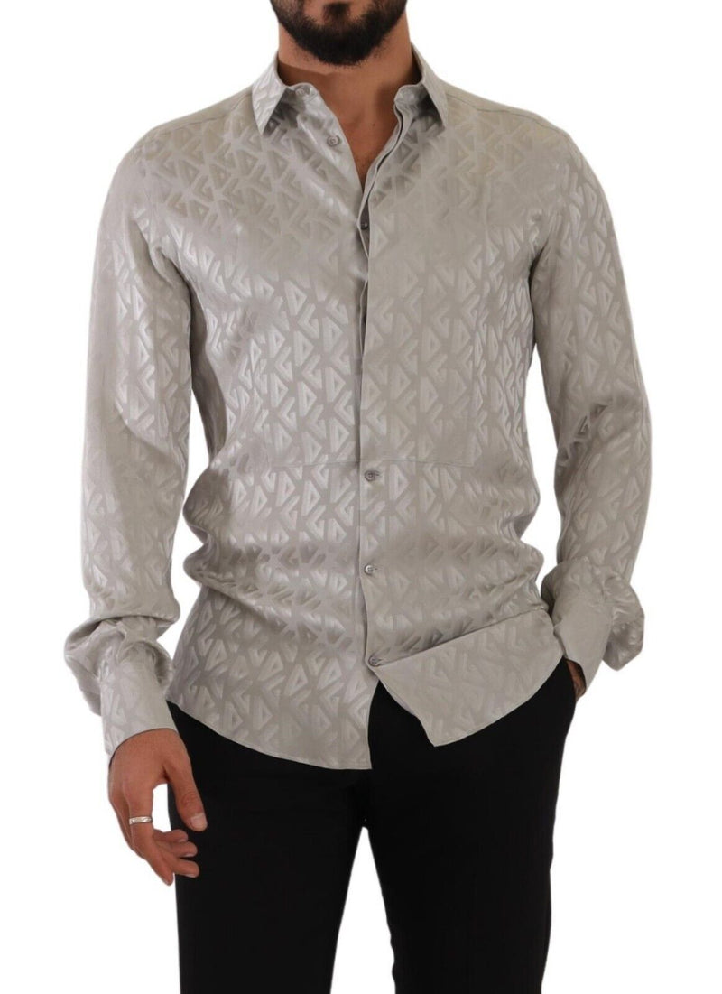 Metallic Silver GOLD Silk Slim Fit Logo Shirt