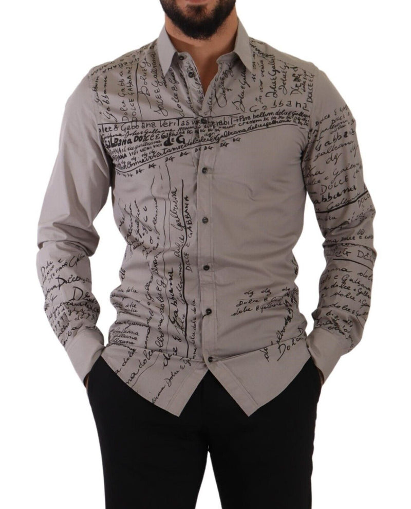 Gray GOLD Logo Print Cotton Collared Shirt