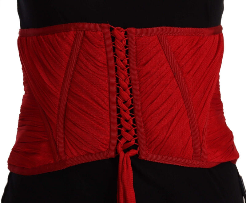 Red Corset Belt Stretch Waist Strap Silk Top