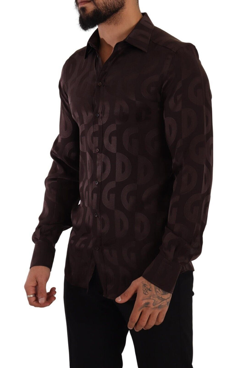 Bordeaux GOLD Logo Silk Slim Fit Mens Shirt