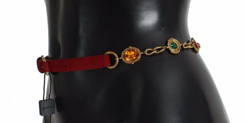 Red Suede Bordeaux Crystal Waist Belt