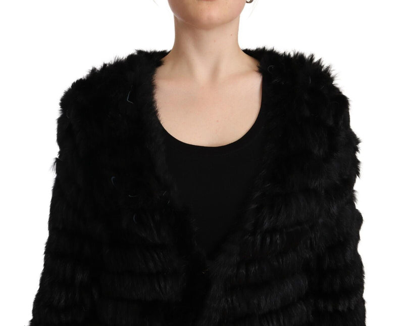 Black Rabbit Fur Cardigan Long Sleeves Jacket