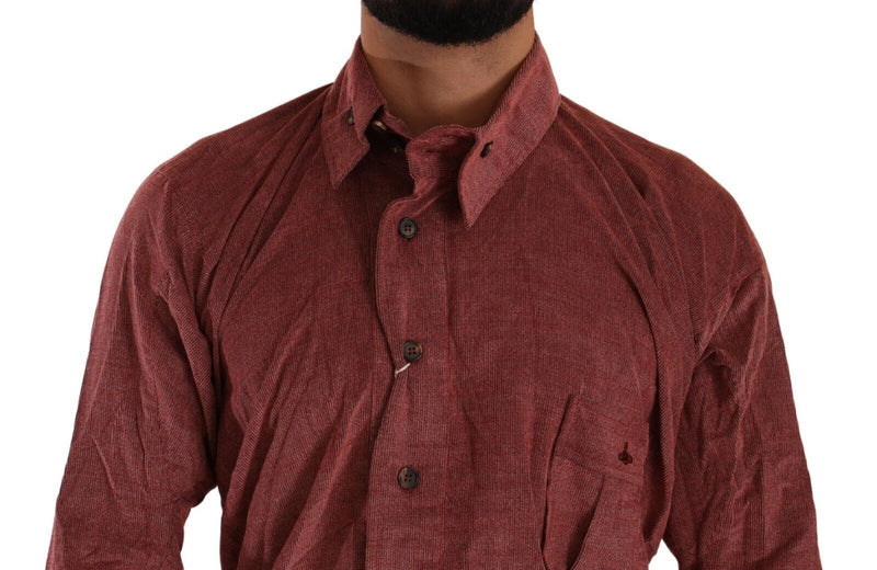 Red Long Sleeves Collared Button Down Shirt