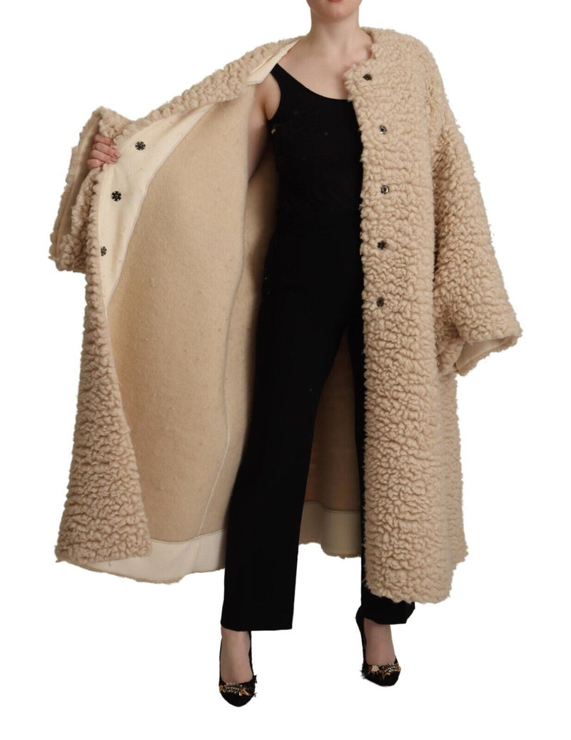 Beige Cashmere Wool Faux Fur Coat Jacket