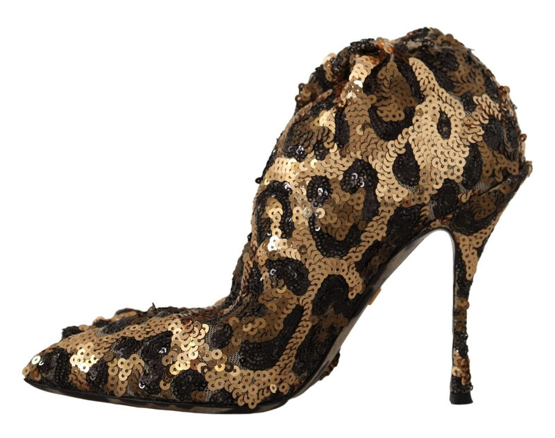 Gold Leopard Sequins Heels Boots Shoes