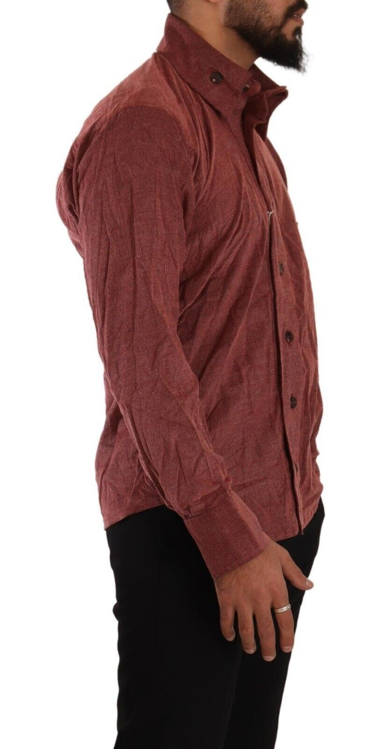 Red Long Sleeves Collared Button Down Shirt