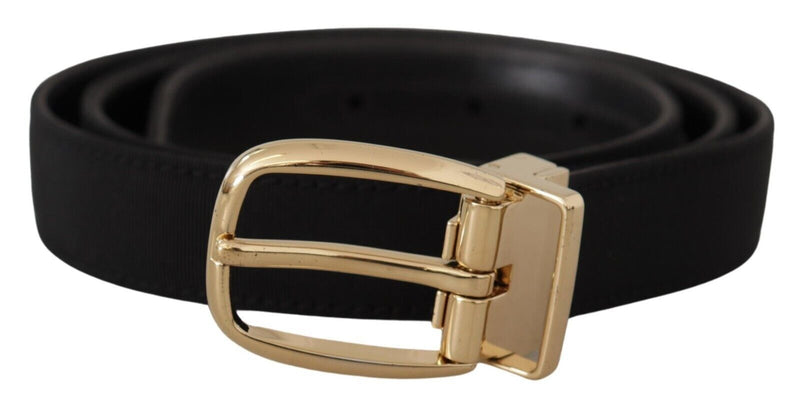 Black Grosgrain Leather Gold Metal Belt