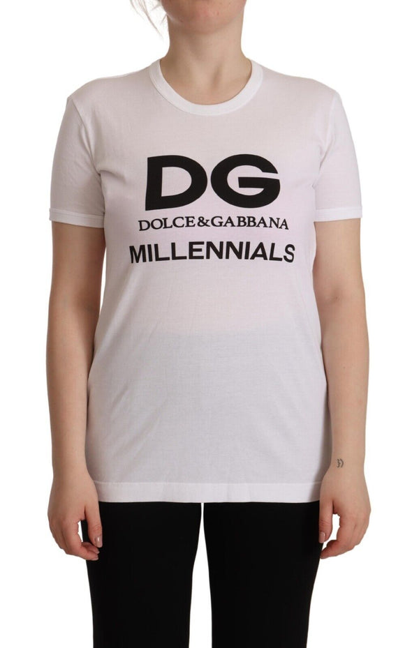 White DG Millennials Print Cotton Crew Neck T-shirt