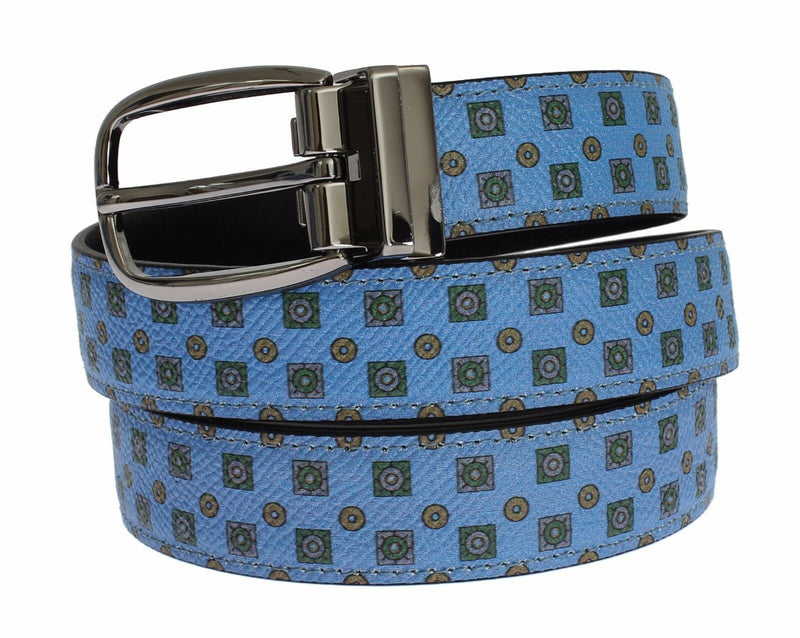 Blue Silk Bowtie Leather Men Belt Gift Box