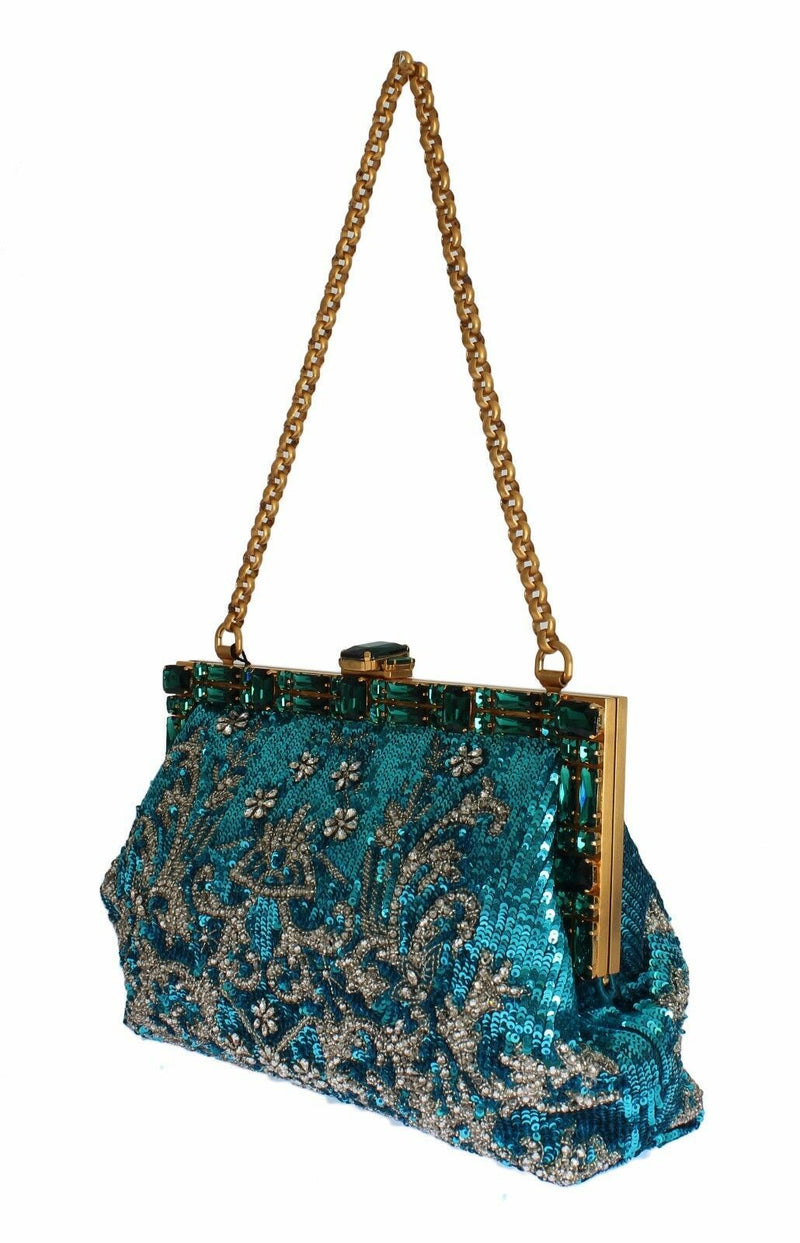 Blue Clear Crystal Gold Evening Clutch Purse