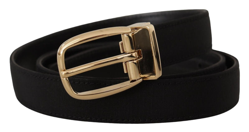 Black Grosgrain Leather Gold Metal Belt