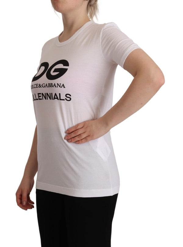 White DG Millennials Print Cotton Crew Neck T-shirt