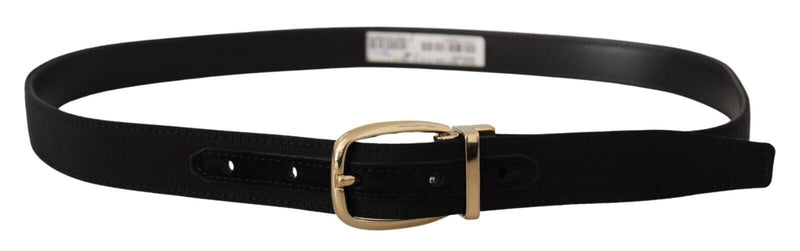 Black Grosgrain Leather Gold Metal Belt