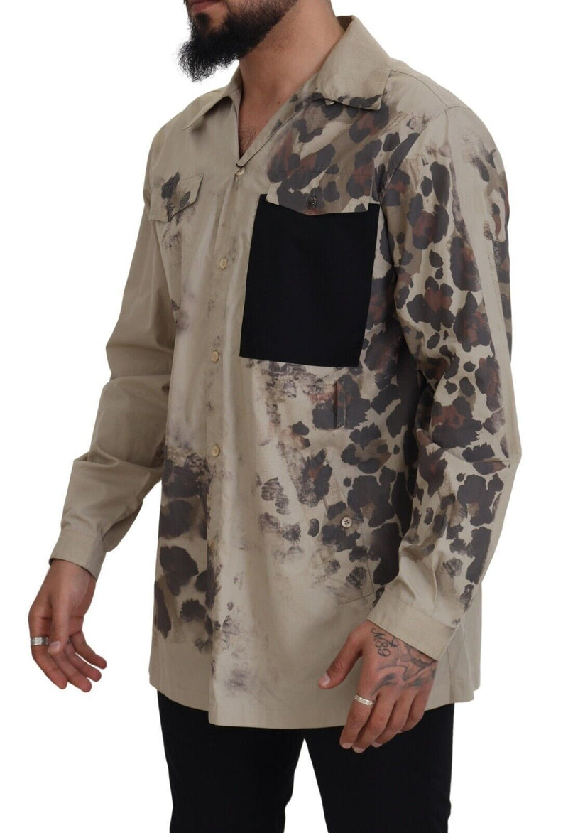 Beige Camouflage Cotton Long Sleeves Shirt