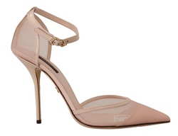 Light Pink Mesh Ankle Strap Heels Pumps Shoes