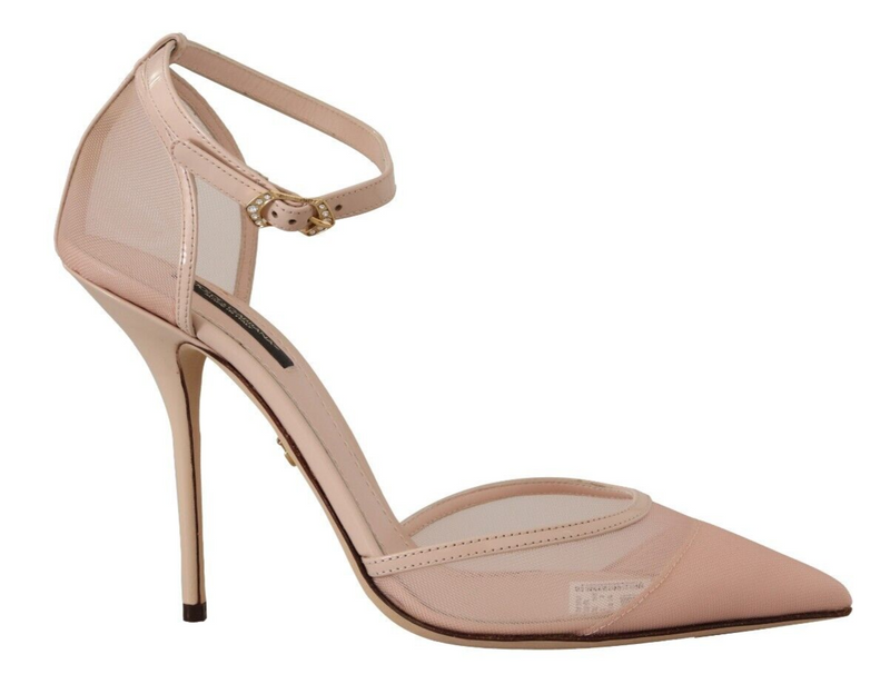 Light Pink Mesh Ankle Strap Heels Pumps Shoes