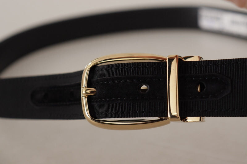 Black Grosgrain Leather Gold Metal Belt