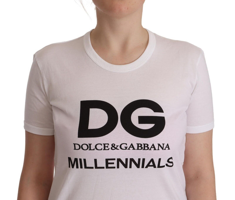 White DG Millennials Print Cotton Crew Neck T-shirt