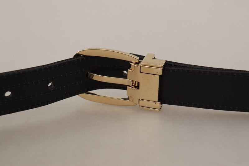 Black Grosgrain Leather Gold Metal Belt